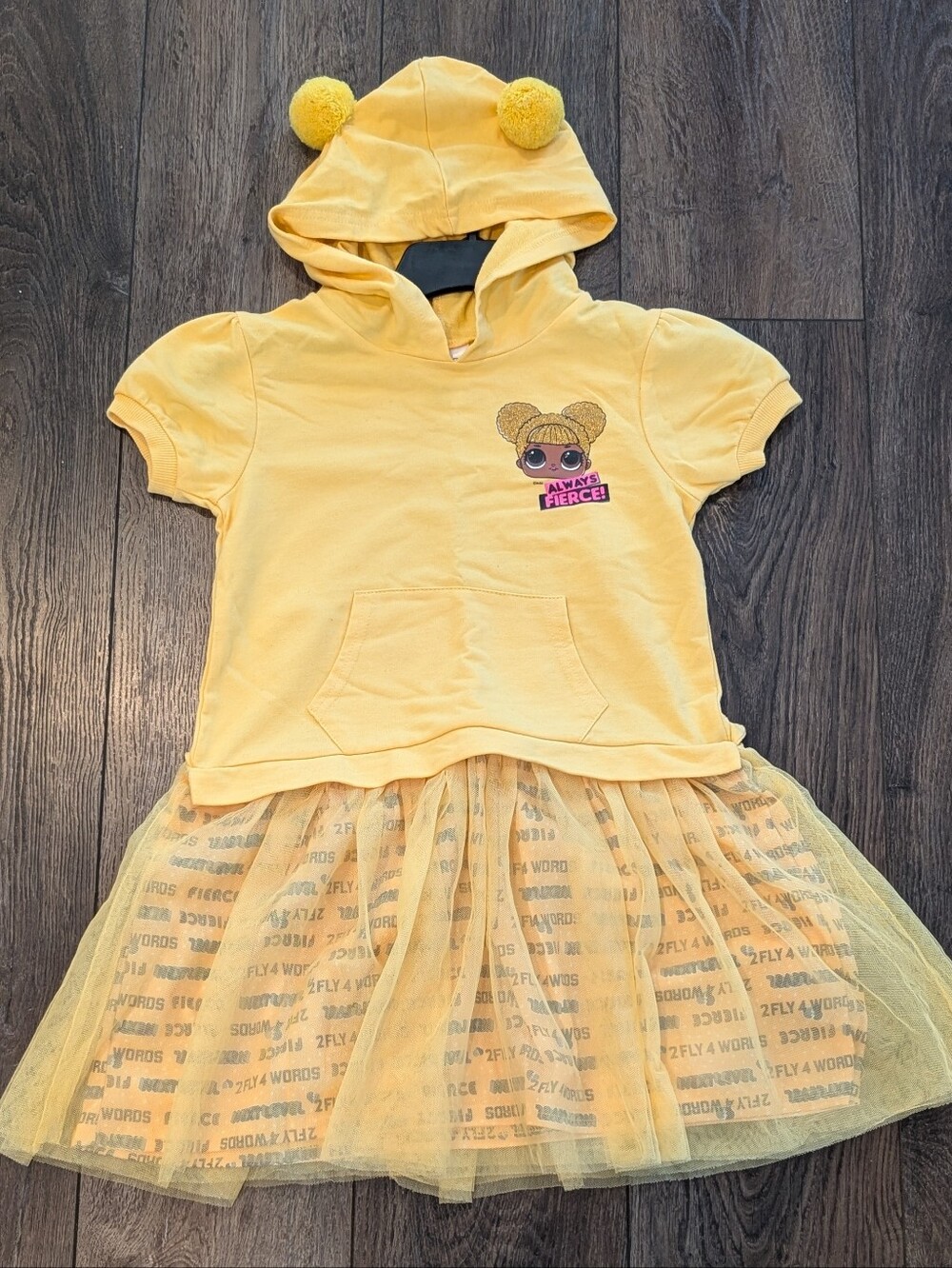 L.O.L. Surprise! Yellow Kids Girls Dress With Pom Pom Hood